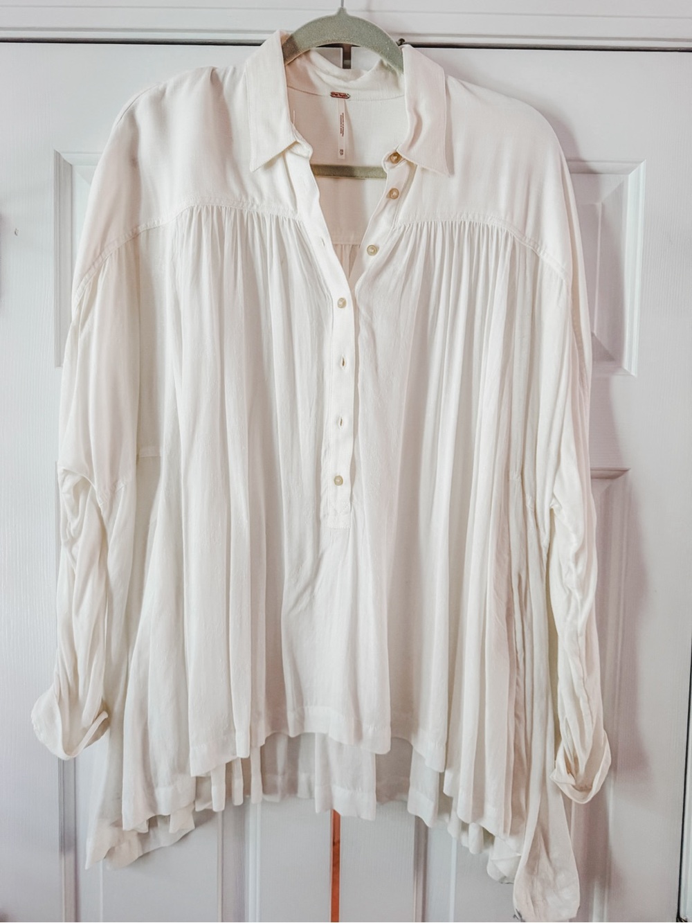 Free People Split-Hem Button Henley Blouse
